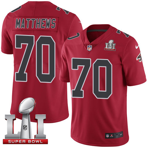 Nike Falcons #70 Jake Matthews Red Super Bowl LI 51 Men's Stitched NFL Limited Rush Jersey